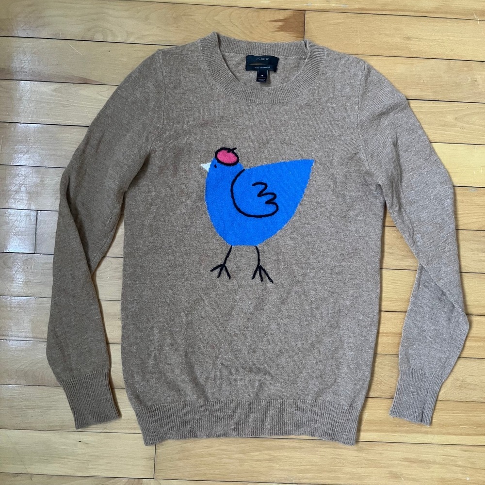 RARE J.Crew Blue Bird French Intarsia Wool Cashmere Blend Sweater  XS 14492 FA12